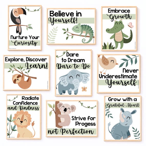 Jungle Growth Mindset Posters | Safari Classroom Decor | Animal Affirmation Bulletin Board