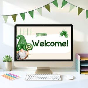 St. Patrick’s Day Daily Classroom Slides | Editable Template with Timers, Centers and Behavior Management