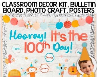 100 Days of School Bulletin Board & Interactive Classroom Decor + Editable Versions | Printable Posters, Photo Craft and Activities