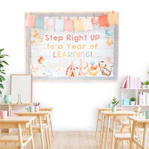 Kit Circus de volta às aulas e conheça o professor, quadro de avisos de boas-vindas editável e decoração de sala de aula