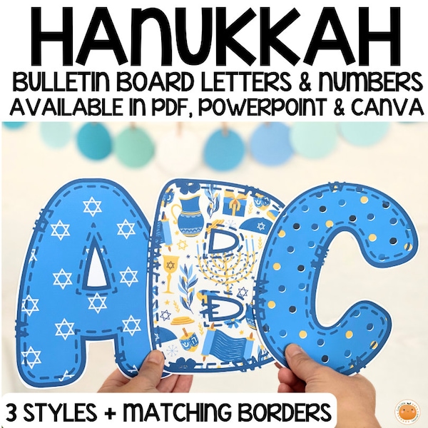 Bright Hanukkah Lettering for Bulletin Board Titles / Classroom Decor and Door Decor, Use in PDF, PowerPoint or Canva Template, Printable