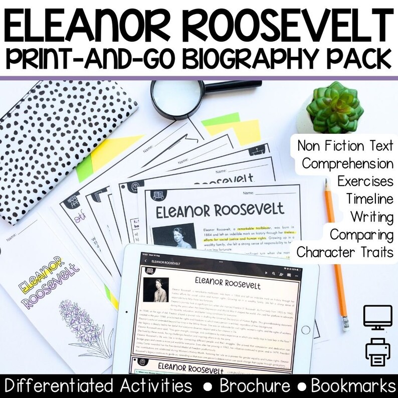 Eleanor Roosevelt Biography Pack – Printable Reading Comprehension ...