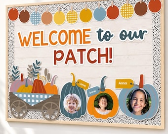 Fall Bulletin Board Idea, Welcome to Our Patch Pumpkin Student Photo Classroom Decor October