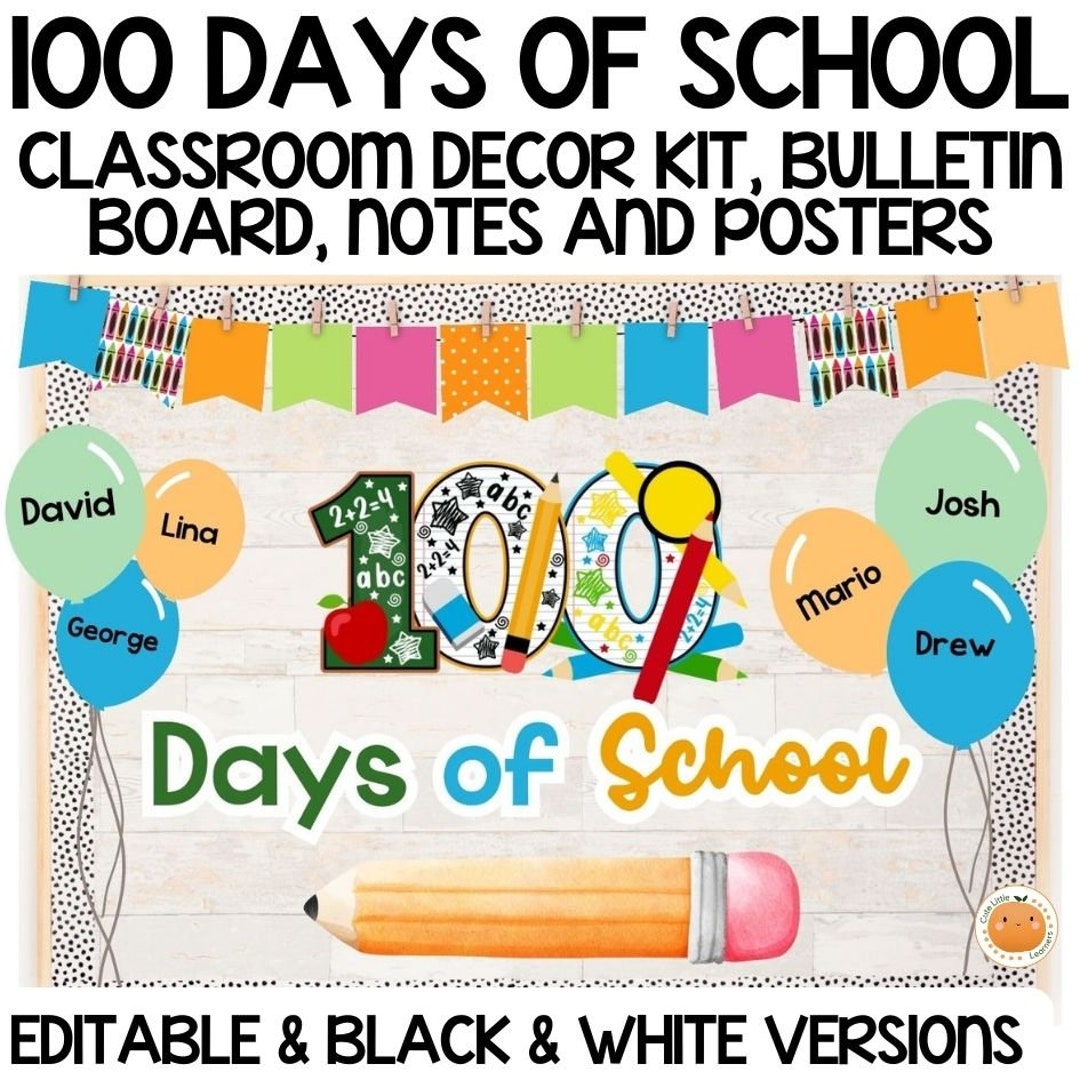 100 Days of School Bulletin Board & Classroom Decor Editable Versions ...