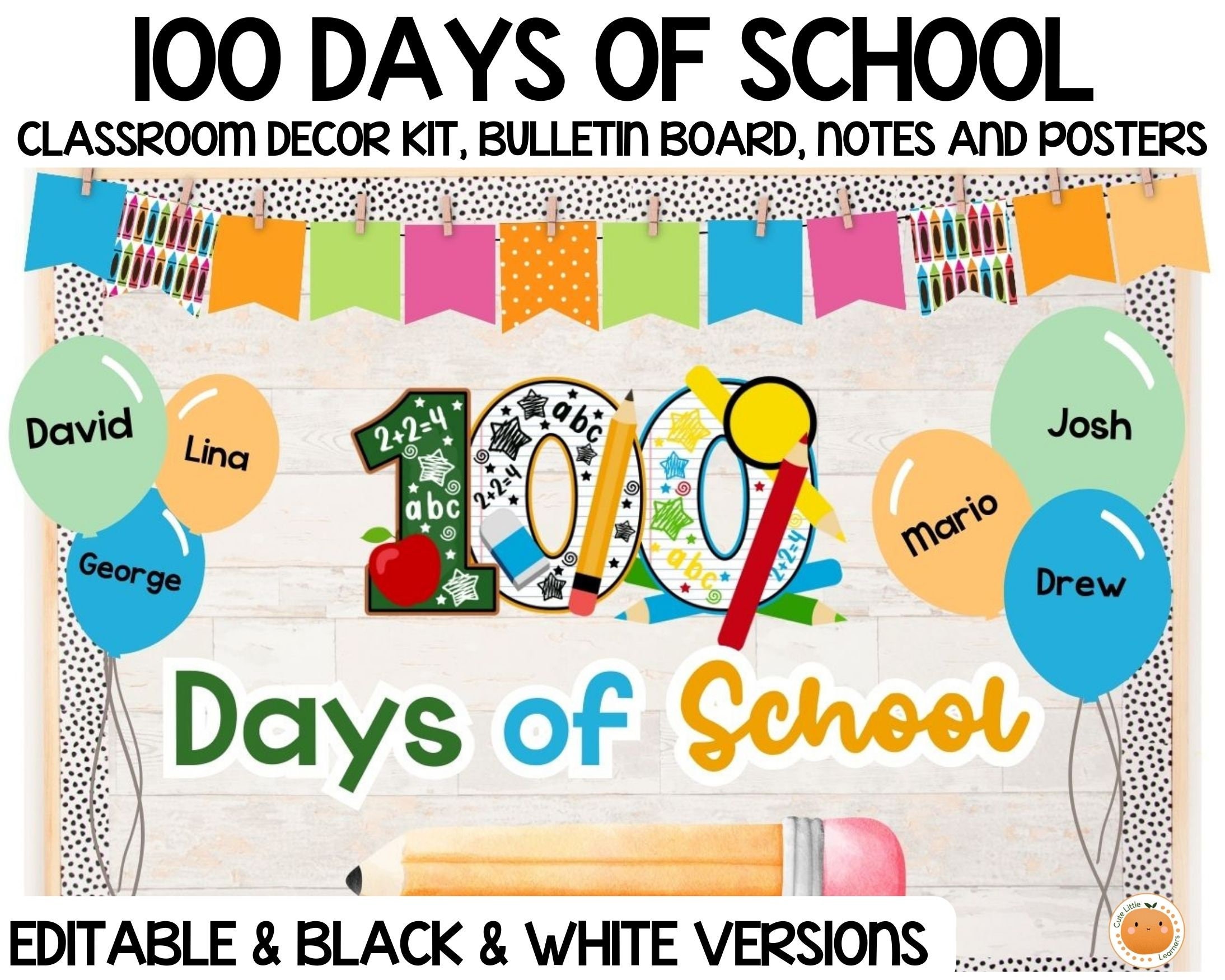 100 Days of School Bulletin Board & Classroom Decor Editable Versions ...