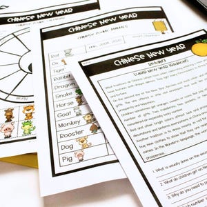 Pacchetto stampabile di fogli di lavoro per il capodanno cinese 2025 per bambini / Libro di attività per il capodanno lunare / Pagine di apprendimento senza preparazione