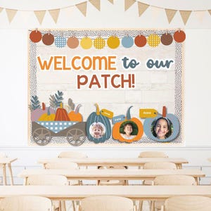 Kit de decoración de aula con calabazas otoñales: tablero de anuncios editable, manualidad e imprimibles para Halloween