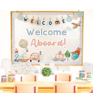 Travel Tales Back to School, Tag der offenen Tür & Treffen Sie das Lehrer-Kit, bearbeitbares Willkommens-Bulletin Board und Klassenzimmerdekoration