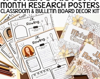 Women's History Month Research Posters and Relaxing Coloring Activity for Bulletin Board, Printable Research Project