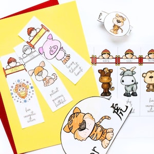Conjunto de atividades de animais do zodíaco chinês 2025 | Artesanato, pôsteres, folhas para colorir, marcadores, pulseiras, coroas, imprimíveis divertidos para crianças