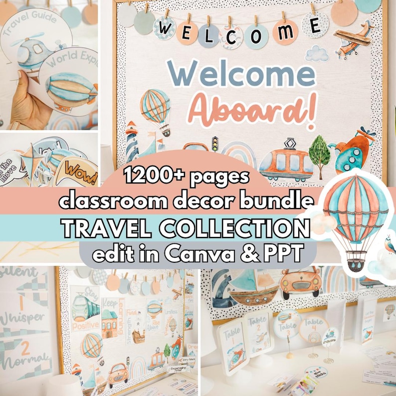 Travel Classroom Decor Bundle | Editable Pastel Bulletin Board Ideas ...