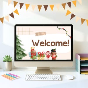 Gingerbread Themed Daily Classroom Slide Templates with Timers, Centers, Behavior Management, Editable in Canva, Google Slides & PowerPoint