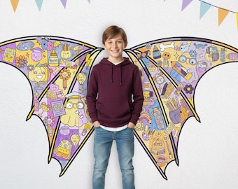 Bat Wings Collaborative Coloring Poster, Halloween Art Project for Photo Op Mural & Classroom Decor