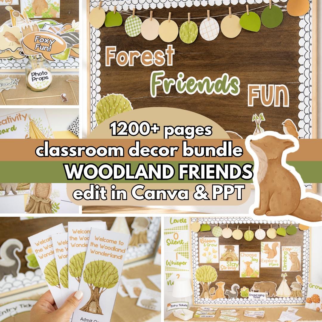Woodland Classroom Theme Decor Bundle, Editable Templates, Class ...