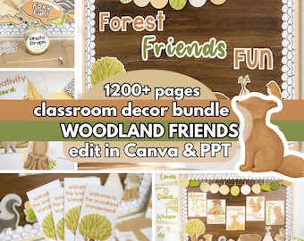 Woodland Classroom Theme Decor Bundle, Editable Templates, Class Collection, Bright Organization Display Kindergarten & Preschool
