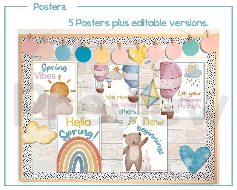 Hot Air Balloons Spring Bulletin Board & Interactive Classroom Decor Editable Bunting, Printable Posters, Writing Prompts image 6