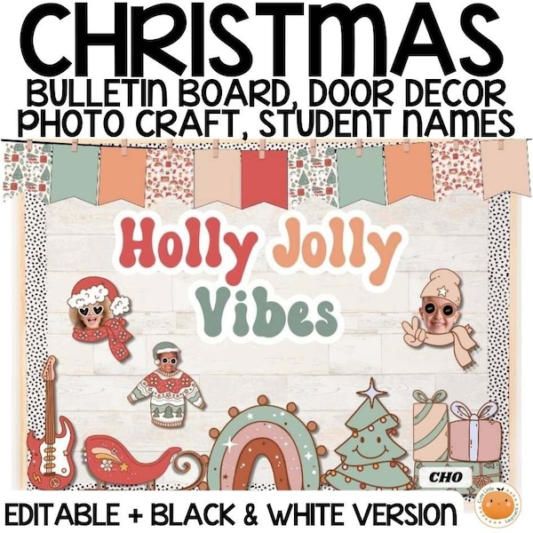 Retro Christmas and Winter Bulletin Board & Classroom Decor Kit + Editable Versions | Printable Picture Activity and Writing Prompts