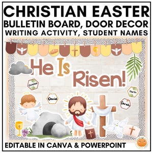 Tablón de anuncios cristiano de Pascua: decoración interactiva para el aula con sugerencias para escribir