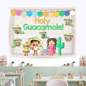 Tablón de anuncios del Cinco de Mayo y decoración interactiva para el aula + versiones editables / banderines, bordes, carteles imprimibles, manualidades con fotos
