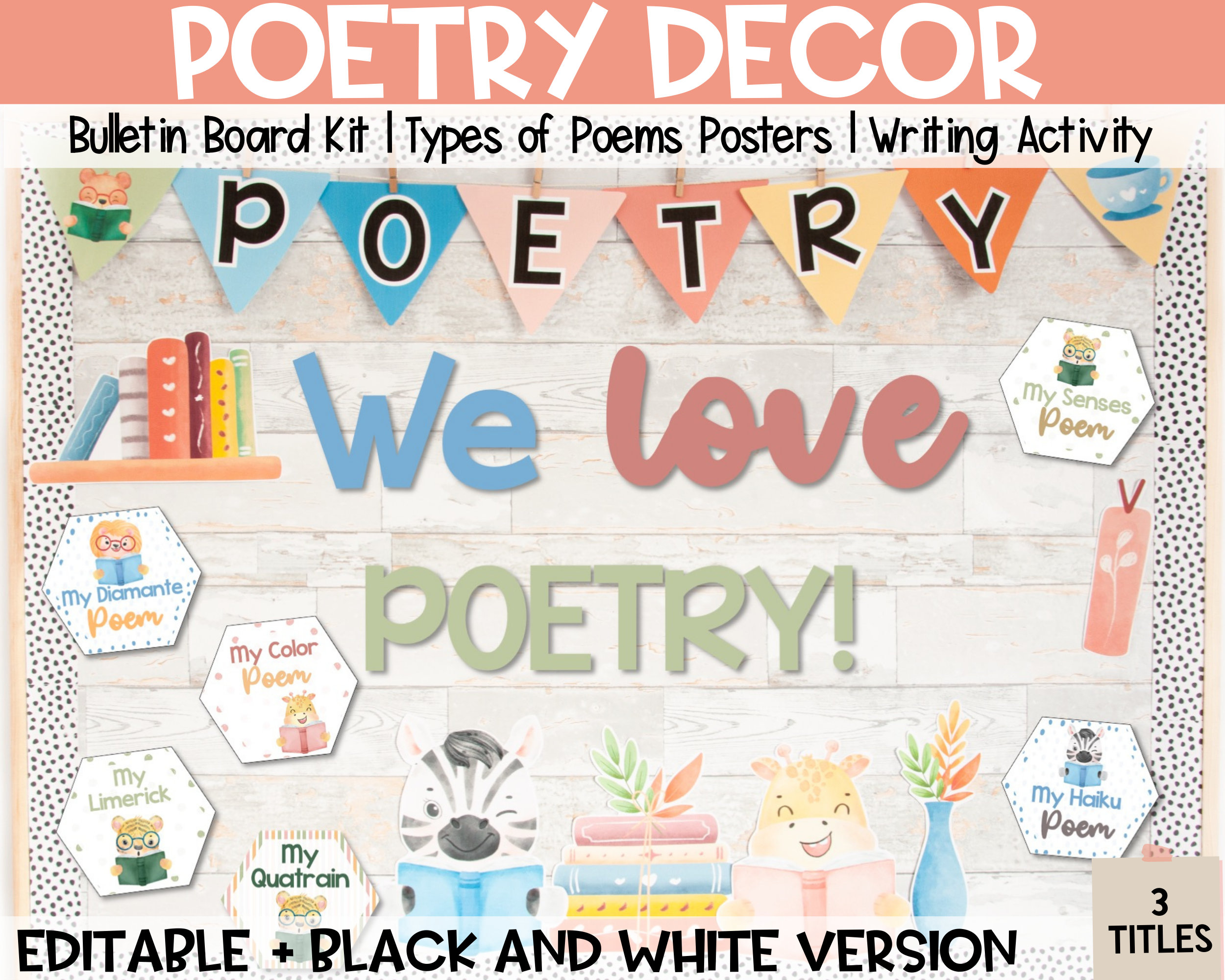 Poetry Bulletin Board & Interactive Classroom Decor Editable Etsy