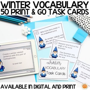 Winter Themed Vocabulary Task Cards for English Learners | Print and Go & Digital, ESL, ELA, Homeschooling