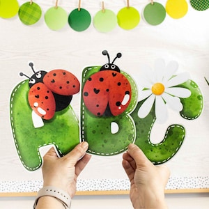 Spring Ladybugs Lettering - Bulletin Board Titles / Classroom & Door Decor, Editable - PowerPoint / Canva Template, Printable Watercolor Kit