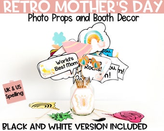 Groovy Retro Mother's Day Photo Props and Photo Booth Decor | Instant Download | Printable Photo Props