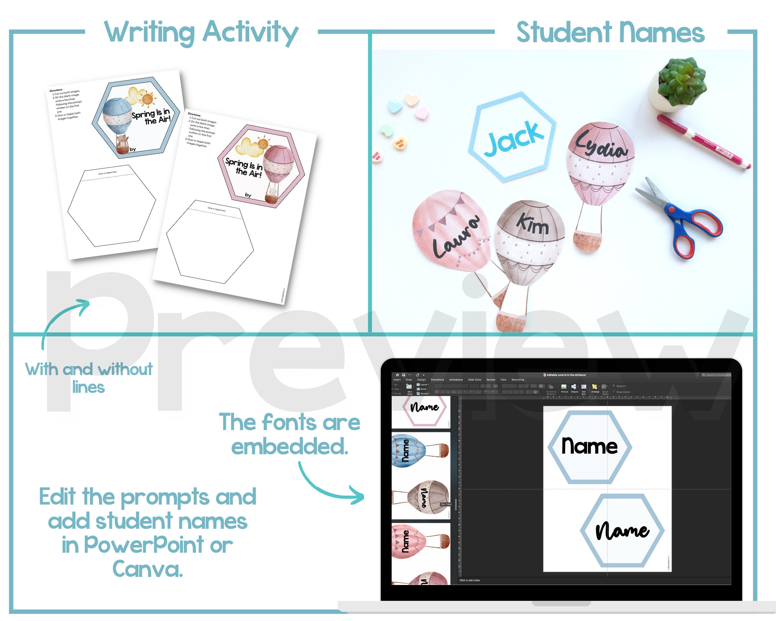 Hot Air Balloons Spring Bulletin Board Kit | Editable Classroom Decor ...