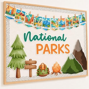 Nationalparker Klassrumsdekor, Redigerbara Anslagstavla Posters, Bokstäver, Veilpen, Kanter,