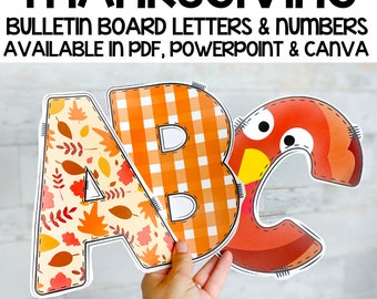 Thanksgiving Lettering for Bulletin Board Titles / Thanksgiving Classroom Decor and Door Decor - PowerPoint and Canva Template
