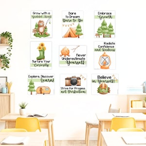 Camping Themed Growth Mindset Posters - Motivational Notes, Bulletin Board Decor & Classroom Decor