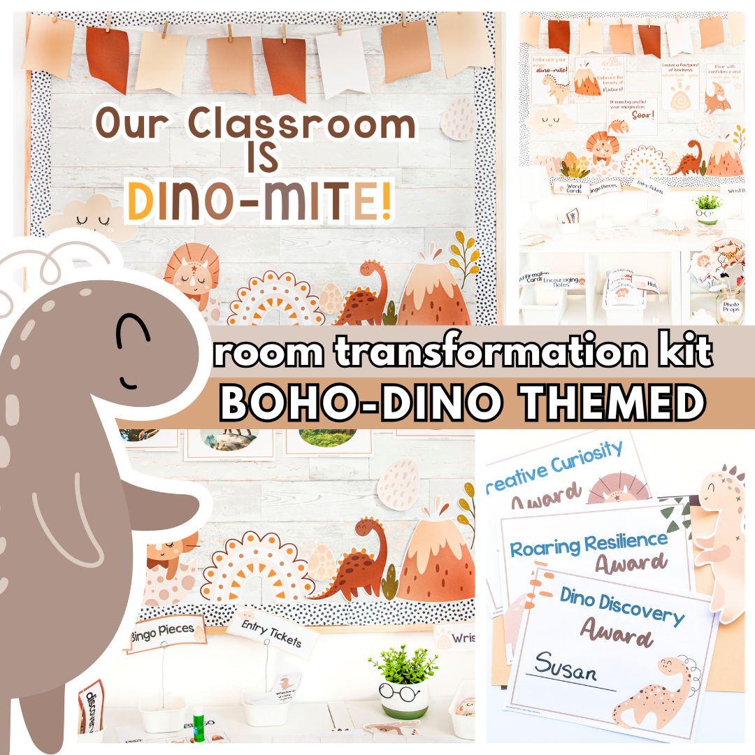 Boho Dinosaurs Classroom Makeover Kit – Editable Bulletin Board & Class ...