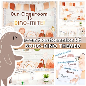 Boho-dinosaurus make-over klaslokaal, prikbord, klasdecoratie, motiverende posters, toetsvoorbereiding, gedempt klaslokaal
