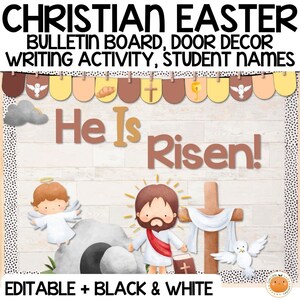 Christian Easter Bulletin Board &amp; Interactive Classroom Decor Editable ...