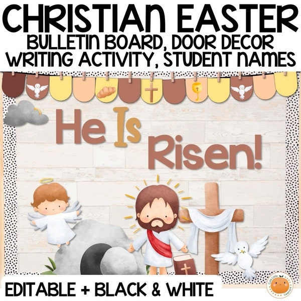 Christian Easter Bulletin Board & Interactive Classroom Decor + Editable Versions | Bunting, Borders, Printable Posters, Writing Prompts