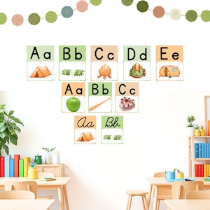 Pósteres del alfabeto - Temática de camping - Fuentes primarias, cursivas y decorativas, pósteres imprimibles de gran formato para uso en el aula