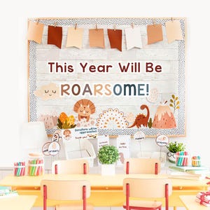 Boho-Dinosaur Back to School, Open House & Meet the Teacher Kit, Editable Welcome Bulletin Board and Classroom Decoration