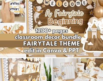 Lot de décorations de classe contes de fées | Tableau d'affichage modifiable sur le thème des contes de fées | Livre d'histoires neutre Rencontrez le professeur