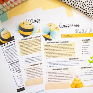 Modelos editáveis de boletim informativo para sala de aula, abelhinhas ocupadas, notícias semanais e mensais para sala de aula, boletim informativo de 12 meses