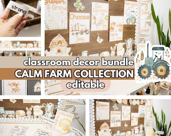 Calm Farm Editable Classroom Decor Bundle, Bulletin Board Ideas, Back to School Meet the Teacher Kits, Newsletters, Daily Slides Theme Pack