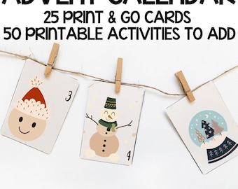 Printable Advent Calendar Cards - December & Christmas Activity - Retro Christmas Decor