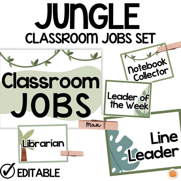 Editable Classroom Jobs - Jungle Safari Themed Bulletin Board & Classroom Decor - Back to School, and Classroom Management