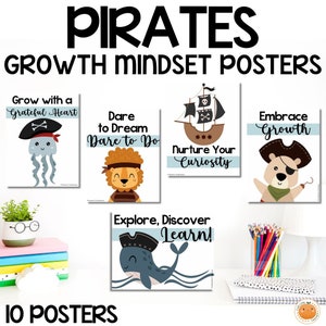 Pirates Themed Growth Mindset Posters Motivational Notes, Bulletin Board Decor &amp; Classroom Decor ...