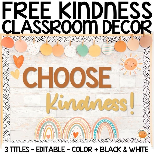 Kindness Bulletin Board & Interactive Classroom Decor and Door Decor + Editable Versions | Boho Rainbow Themed | Dollar Deal