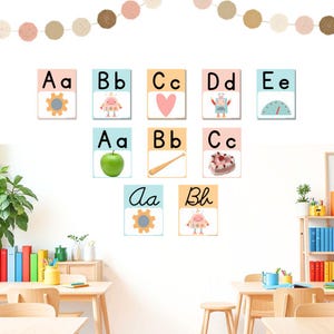 Pósteres del alfabeto de robots e IA: fuentes primarias, cursivas y decorativas, pósteres imprimibles de gran formato para el aula.