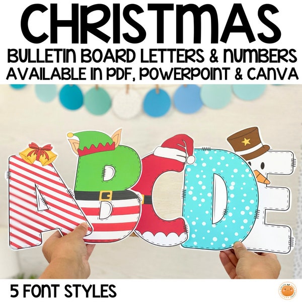 Christmas Lettering for Bulletin Board Titles / Classroom Decor and Door Decor, Use in PDF, PowerPoint or Canva Template, Printable