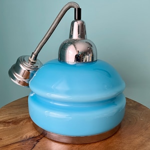 Vintage Blue Opaline Hanging Lamp - Adjustable Height Fratelli Giannelli Flexo System - Retro 70s Decor