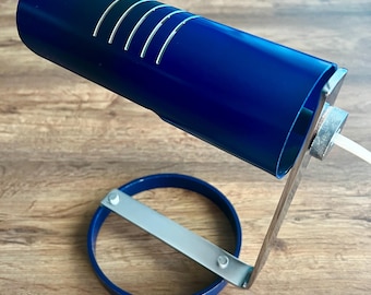 1970s Vintage Electric Blue Enamel Swivel Shade Table Lamp - Space Age Decor - Adjustable Arm and Chrome Finish - Retro Lighting