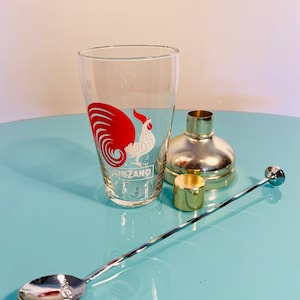 ヴィンテージ Cinzano カクテルシェーカーセット マティーニスプーン付き - 60年代のガラスとアルミニウムバーカート装飾