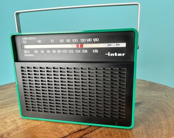 Radio transistor vintage vert et noir des années 70 - Décor moderne du milieu du siècle - Charme rétro - FM et AM de travail - Qualité sélectionnée à la main - vintage